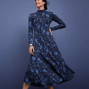 LOFT "Snowflake Bloom Godet Turtleneck Maxi Dress" (Size L/XL)